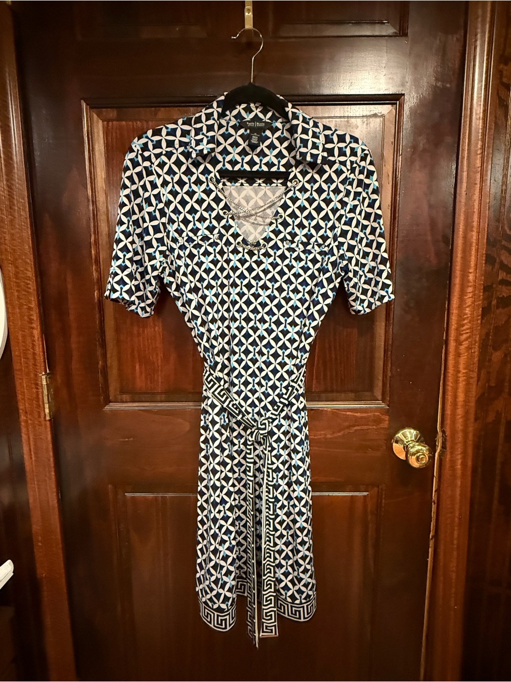 White House Black Market Navy and White Geometric Mini Sheath Dress